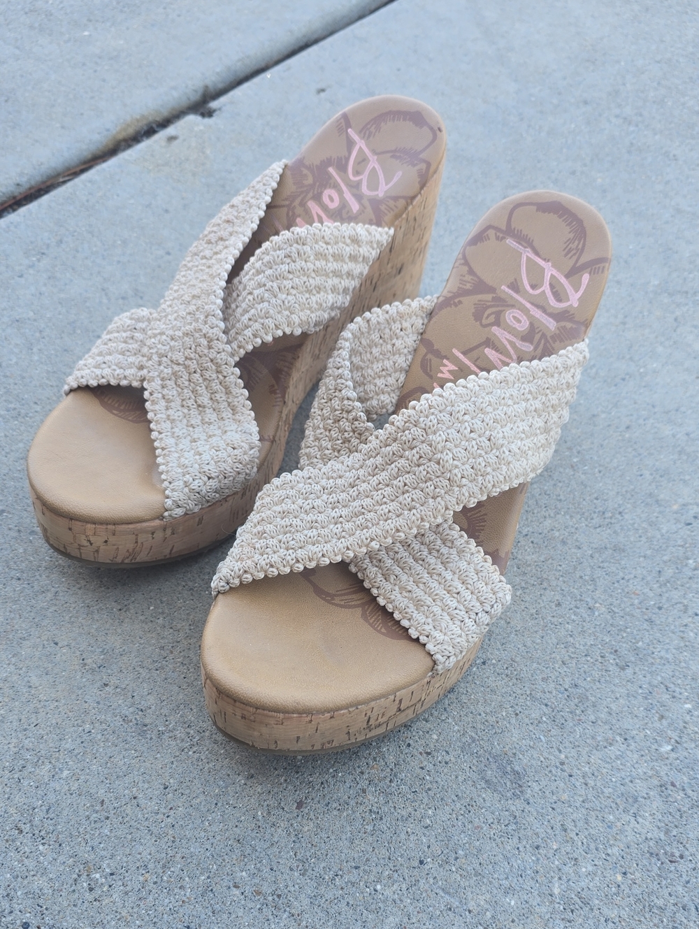 Blowfish Cream Woven Cork Cross-Strap Wedge Sandals